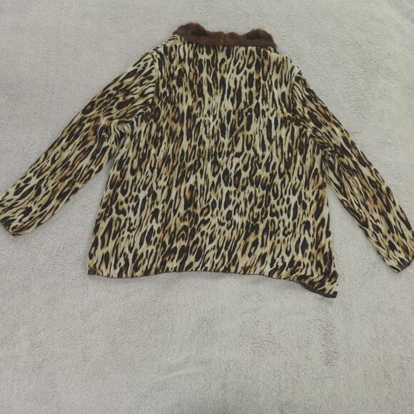 Chicos Jacket Womens 4 XL Animal Print Pleated Elegance Faux Fur Collar Mob Wife - Picture 2 of 14